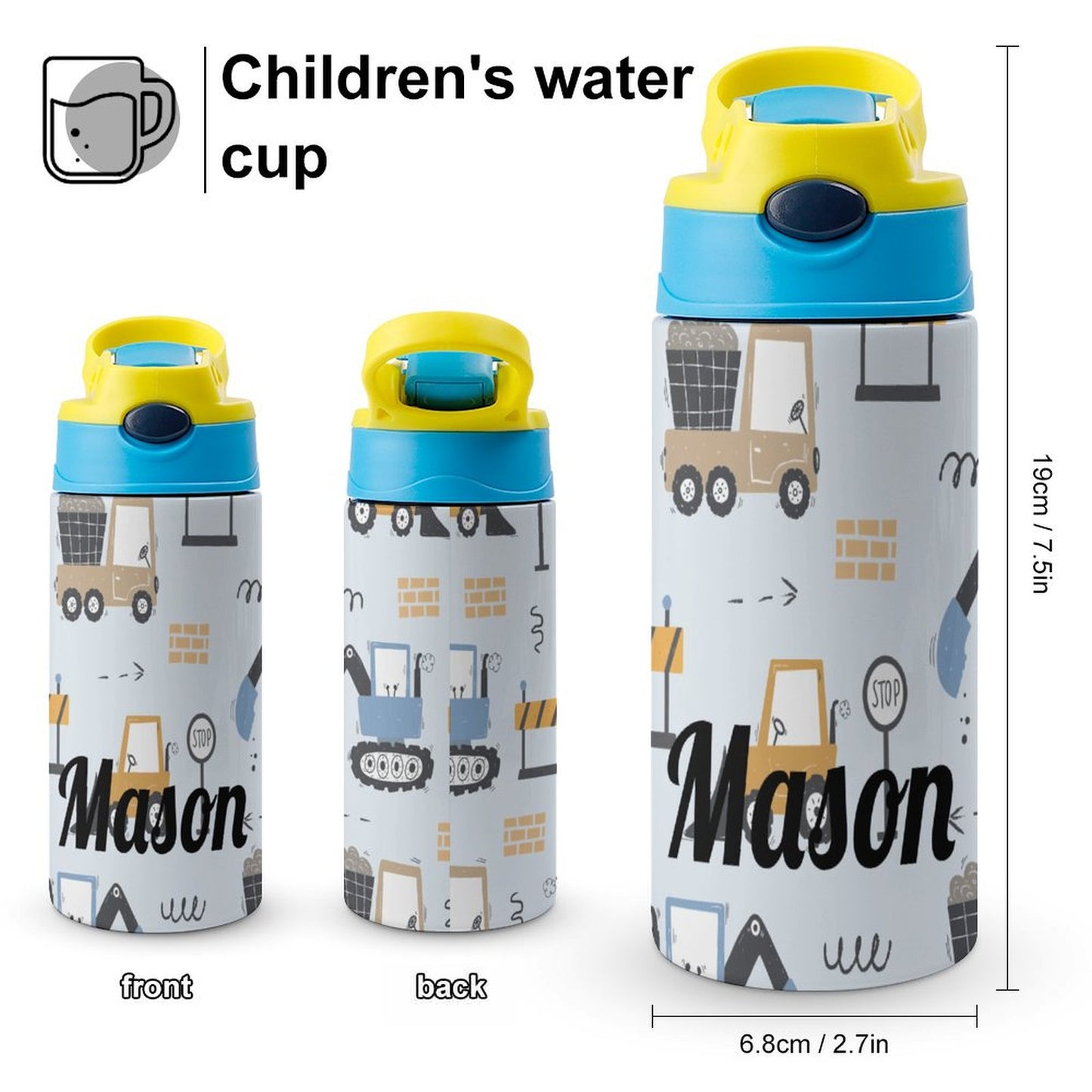 Personalised Kids Water Bottle - Construction