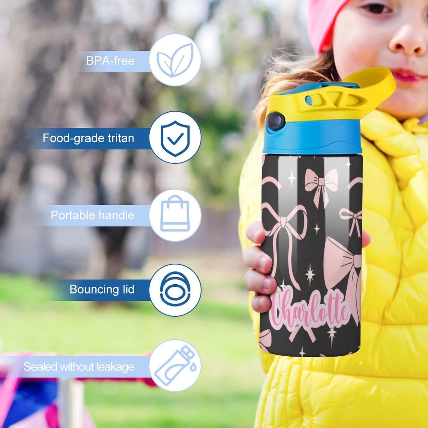 Personalised Kids Water Bottle - Bow