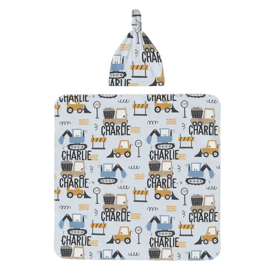 Personalised Baby Swaddle & Beanie Set - Construction