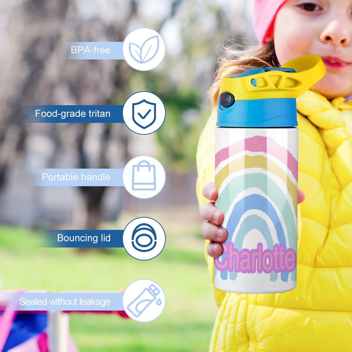 Personalised Kids Water Bottle - Pastel Rainbow