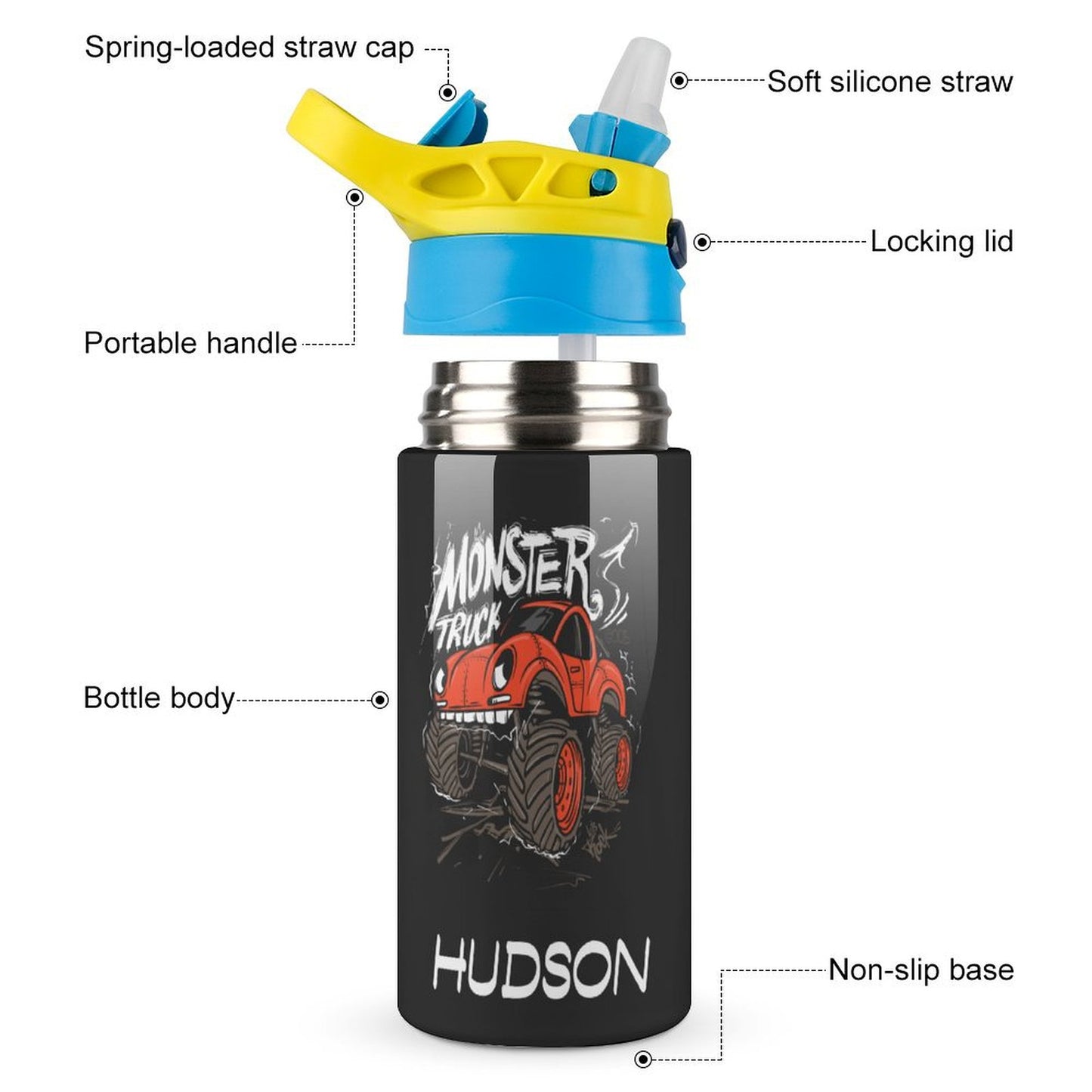 Personalised Kids Water Bottle - Monster Truck