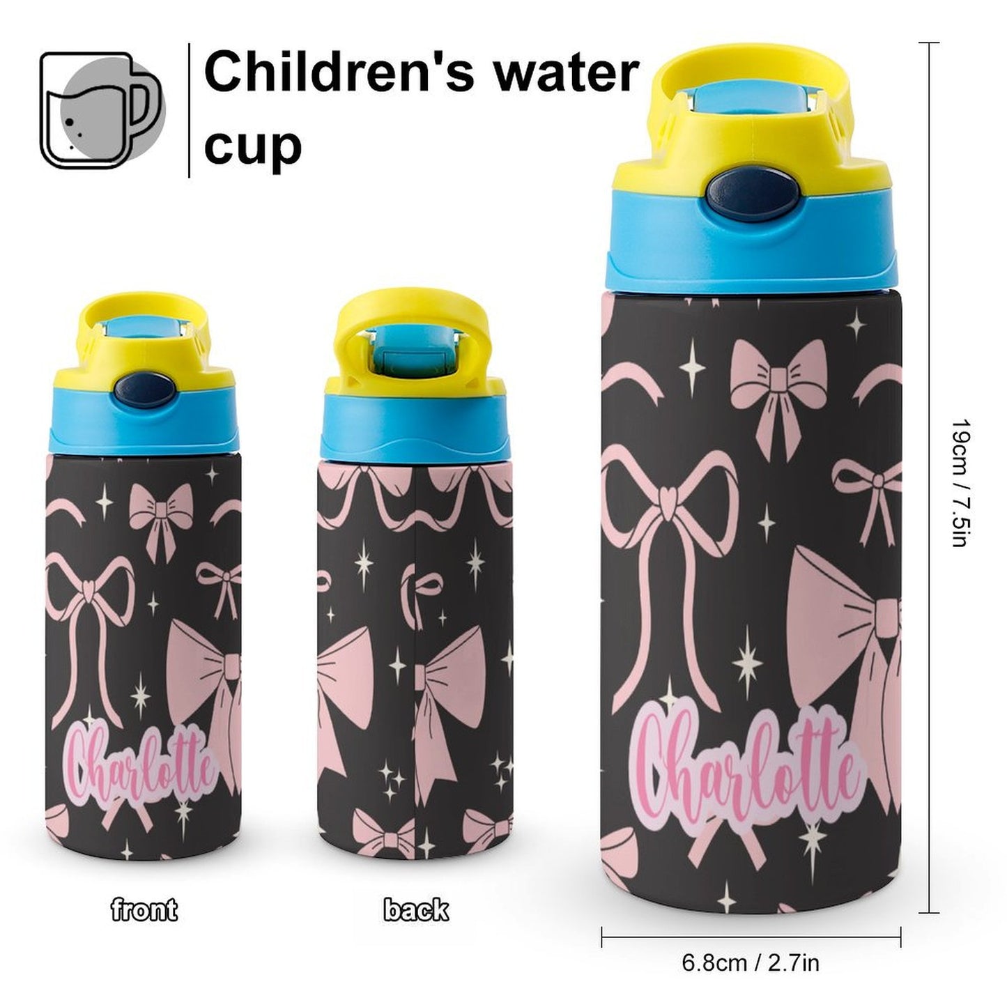 Personalised Kids Water Bottle - Bow
