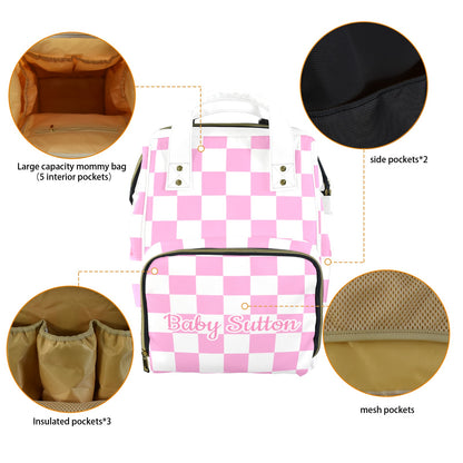 Personalised Diaper Bag - Pink Check