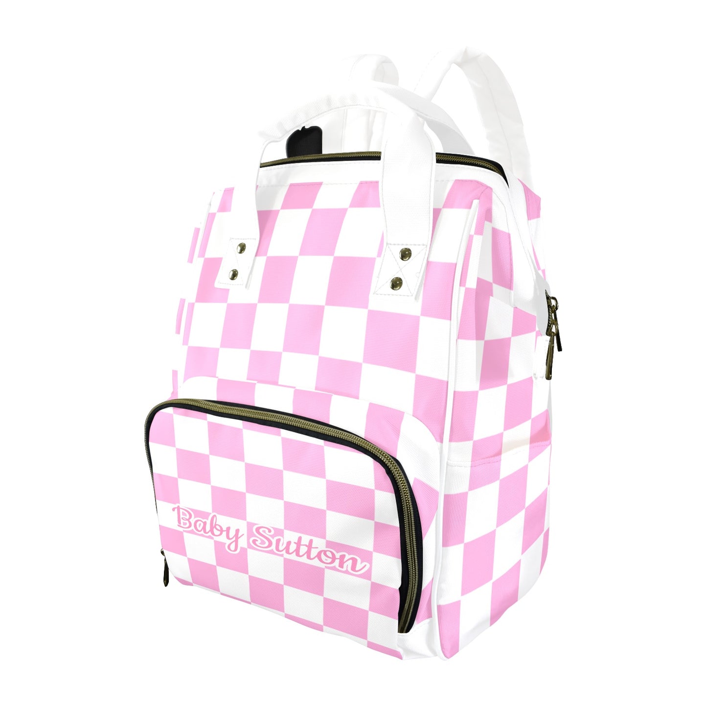 Personalised Diaper Bag - Pink Check