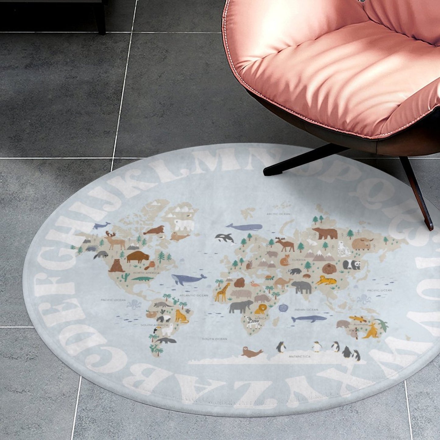 World Animal Alphabet Floor Mat - Blue