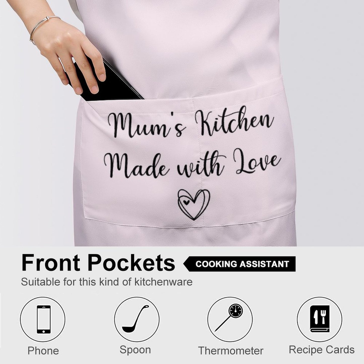 Personalised Apron with Pocket - Pink Heart
