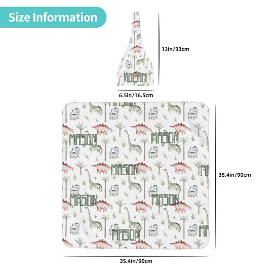 Personalised Baby Swaddle & Beanie Set - Dino