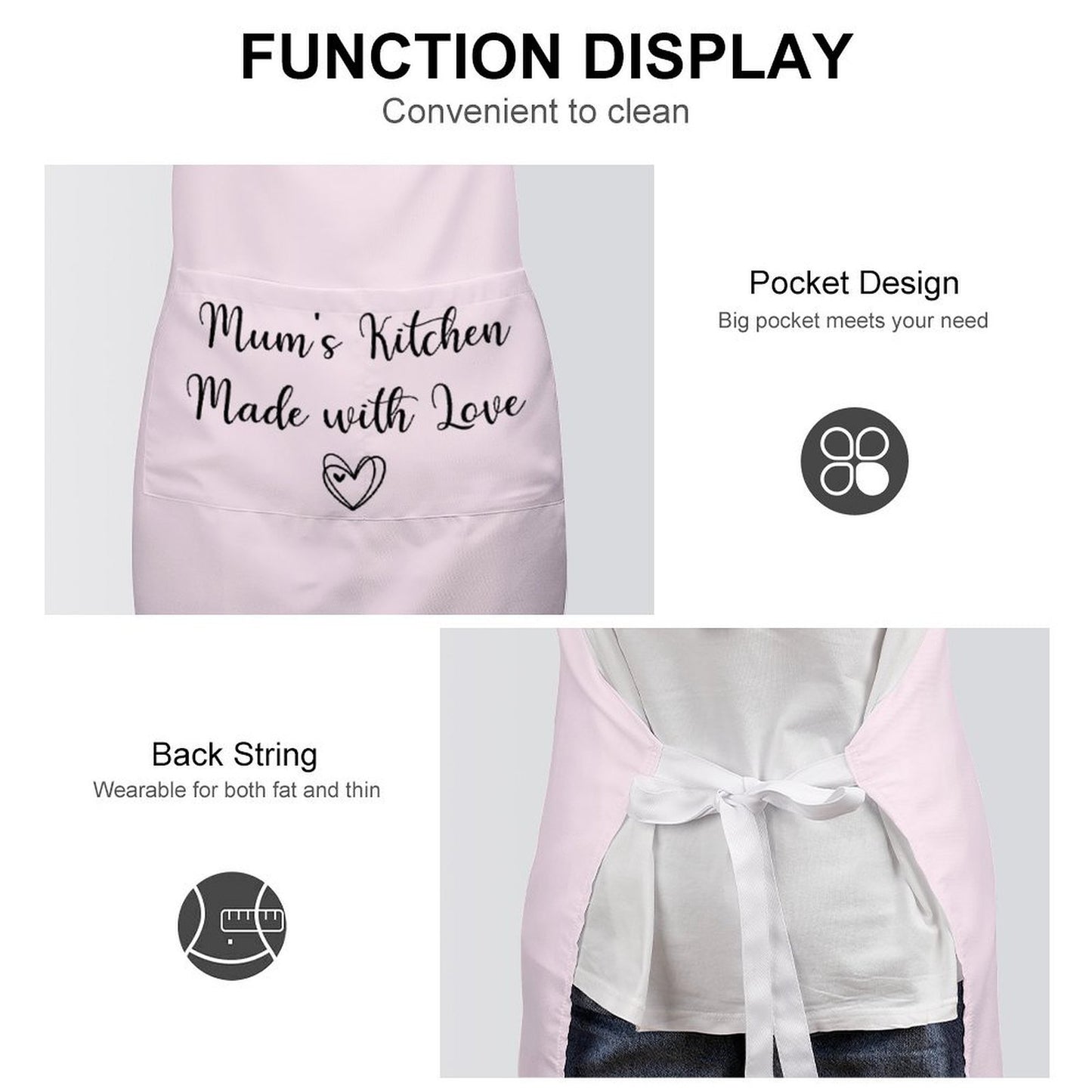 Personalised Apron with Pocket - Pink Heart