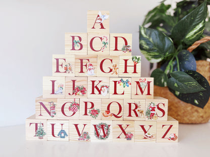 Wooden Christmas Alphabet Blocks