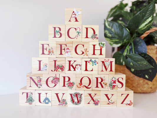Wooden Christmas Alphabet Blocks