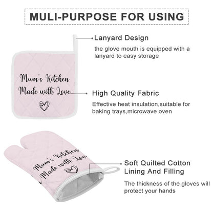 Oven Mitt & Pot Holder Set - Pink Heart