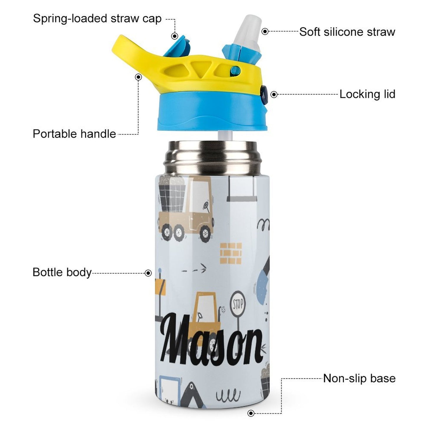 Personalised Kids Water Bottle - Construction