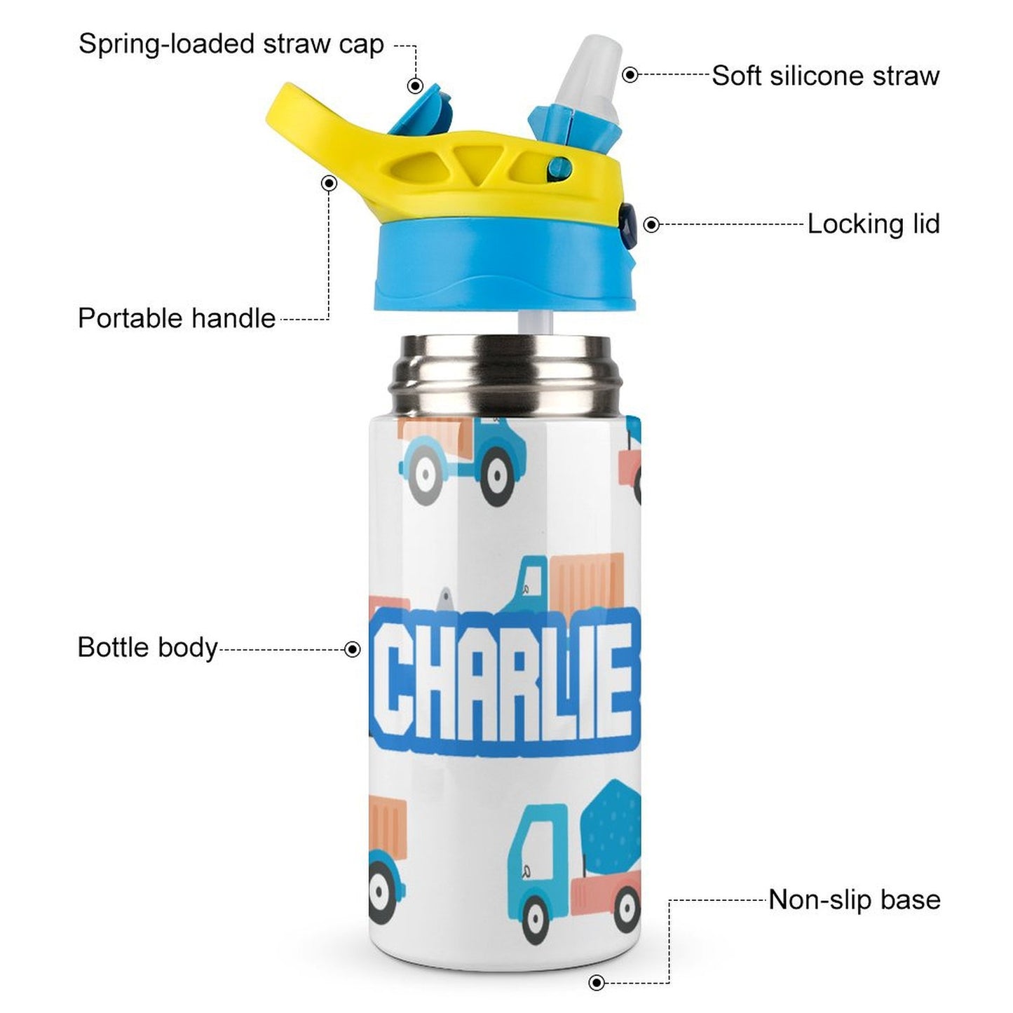 Personalised Kids Water Bottle - Trucks