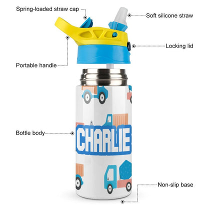 Personalised Kids Water Bottle - Trucks
