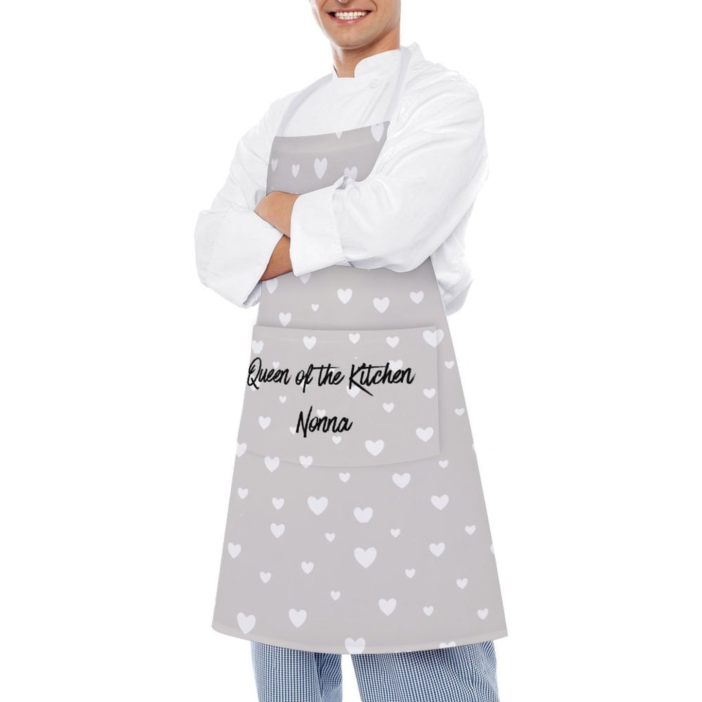Personalised Apron with Pocket - Grey Heart
