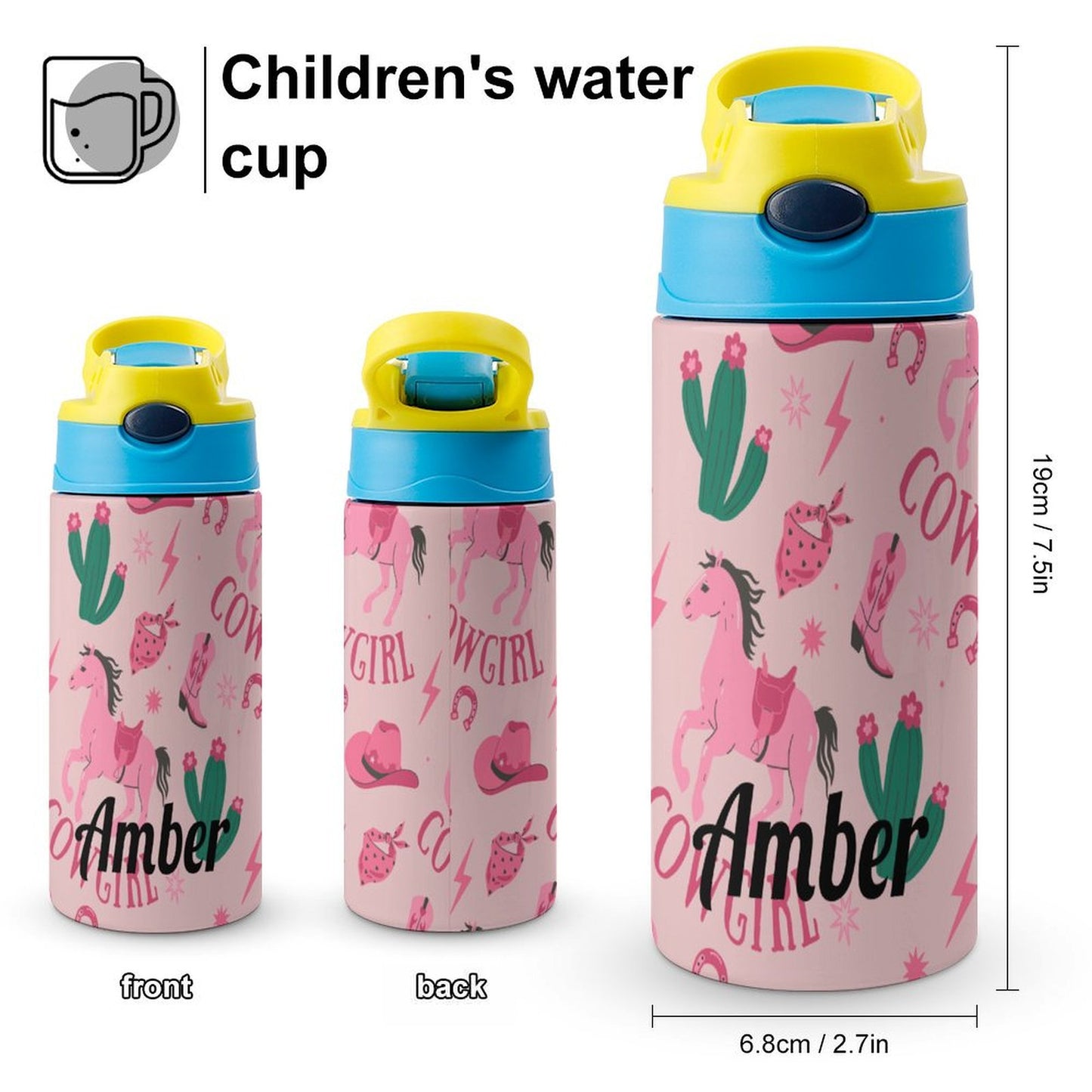Personalised Kids Water Bottle - Cowgirl