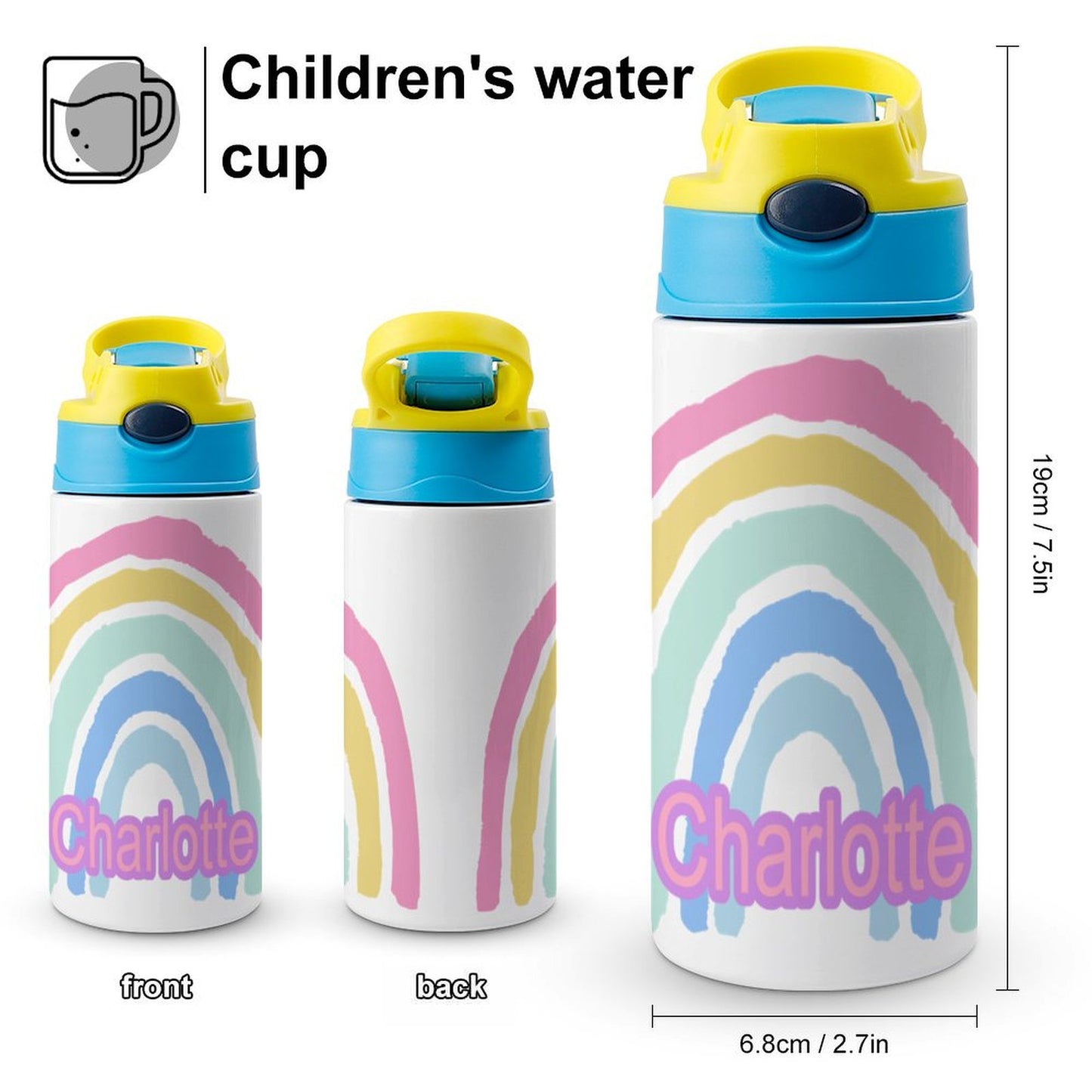 Personalised Kids Water Bottle - Pastel Rainbow