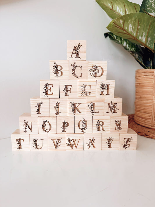 Wooden Alphabet Blocks - Floral