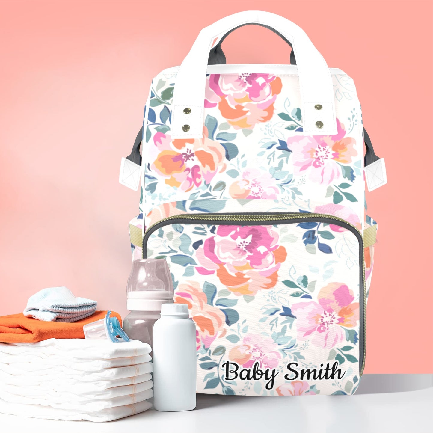 Personalised Diaper Bag - Pink Floral