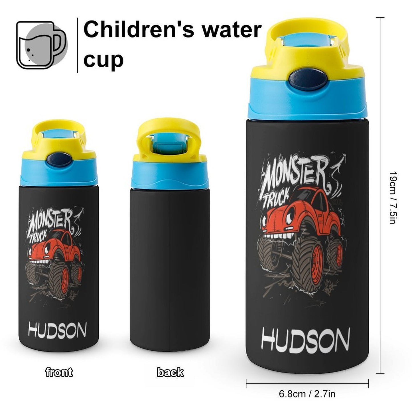 Personalised Kids Water Bottle - Monster Truck