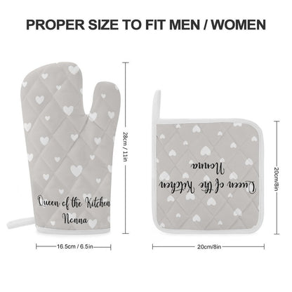 Oven Mitt & Pot Holder Set - Grey Heart