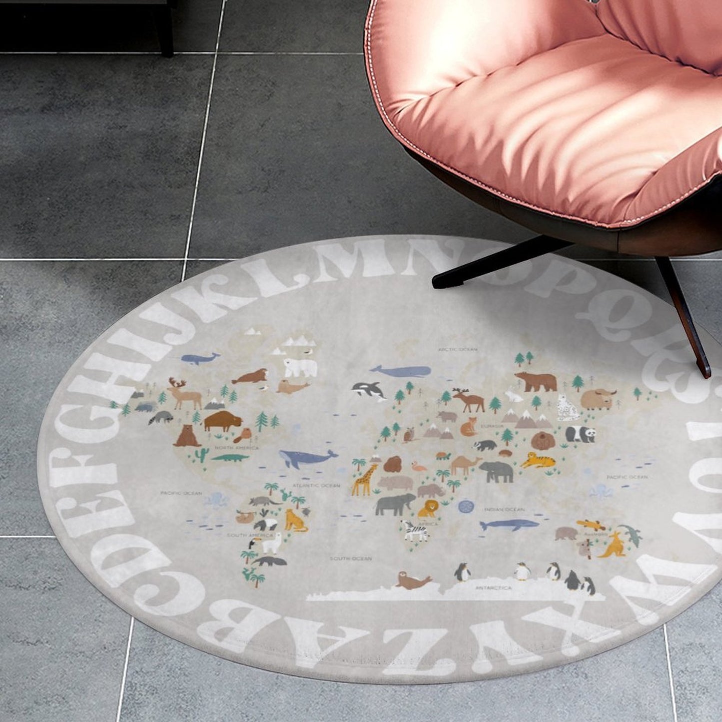 World Animal Alphabet Floor Mat - Taupe