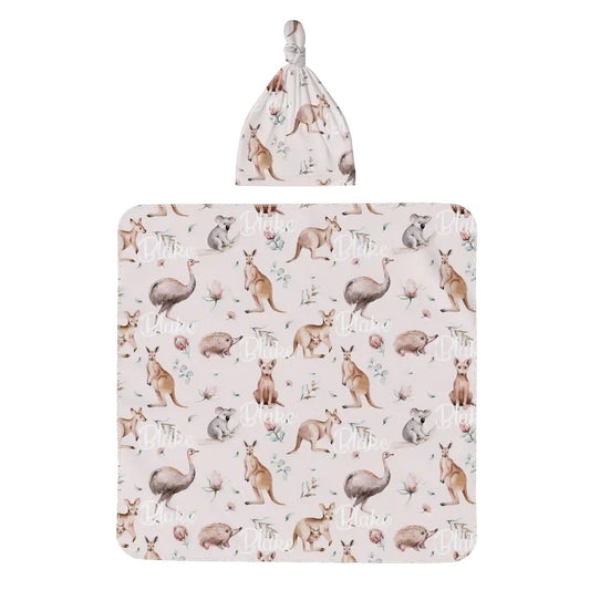 Personalised Baby Swaddle & Beanie Set - Australiana