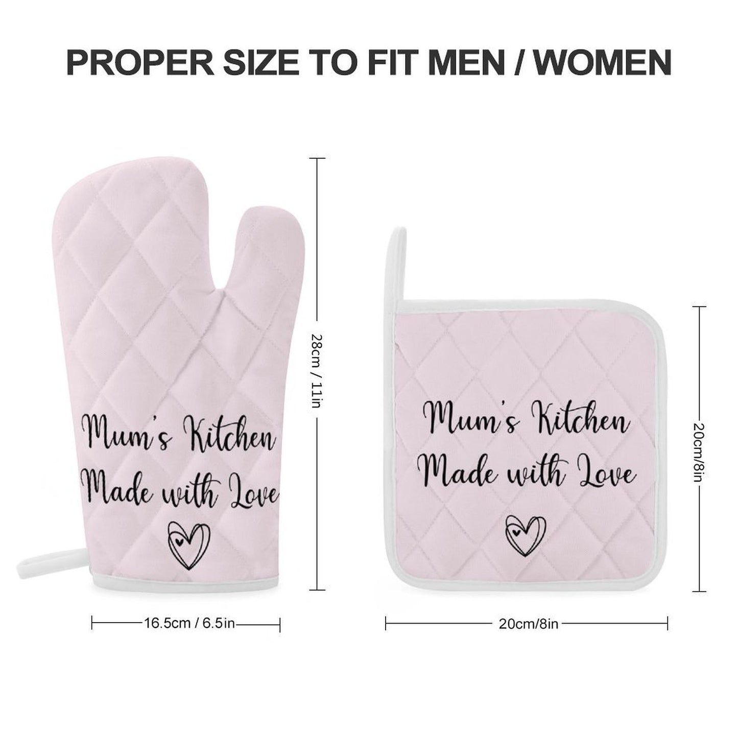 Oven Mitt & Pot Holder Set - Pink Heart