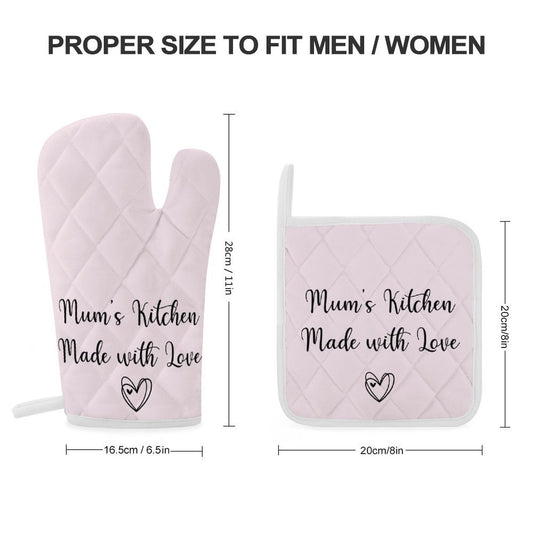 Oven Mitt & Pot Holder Set - Pink Heart