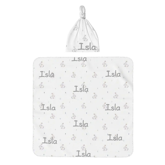 Personalised Baby Swaddle & Beanie Set - Bunny