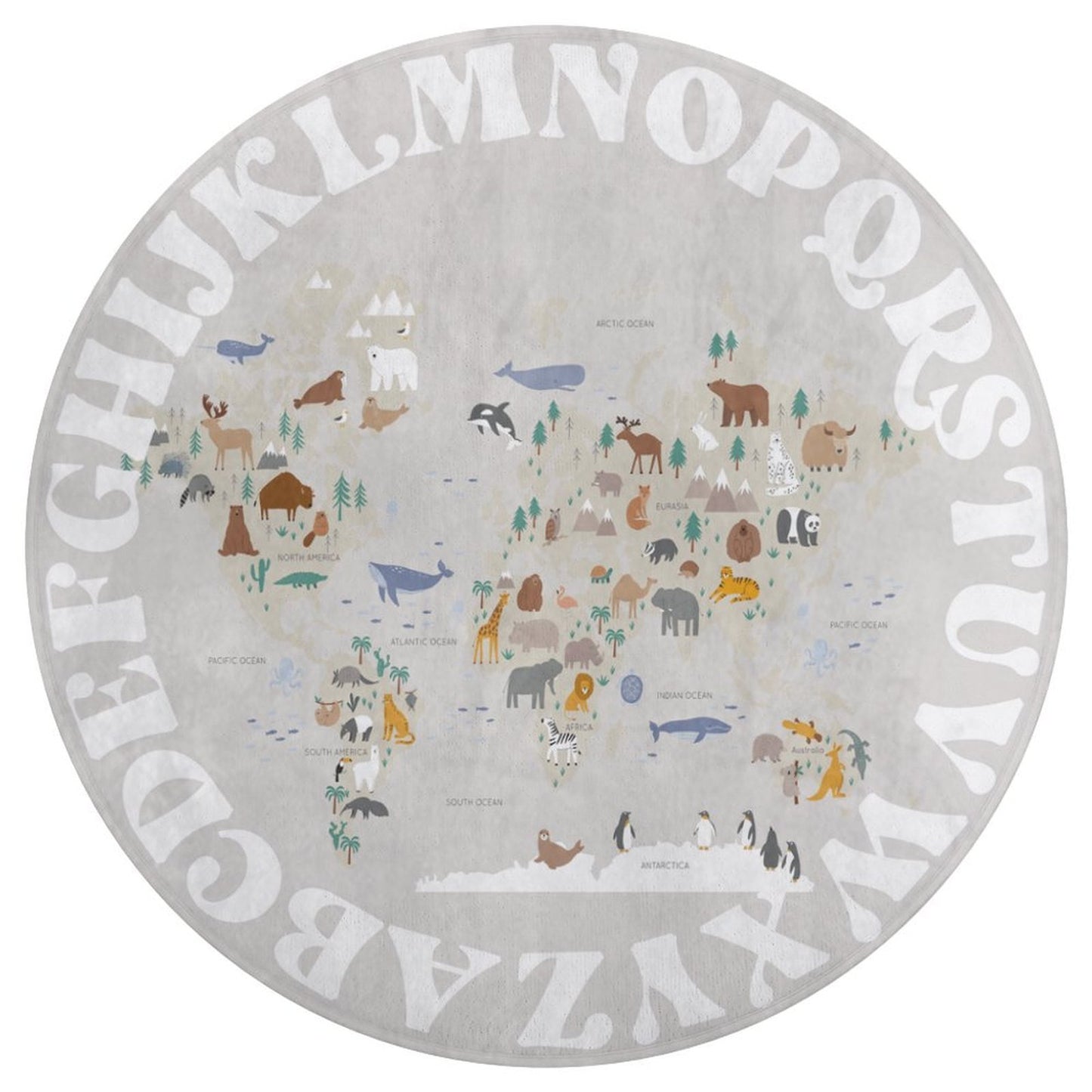 World Animal Alphabet Floor Mat - Taupe