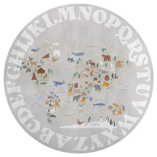 World Animal Alphabet Floor Mat - Taupe