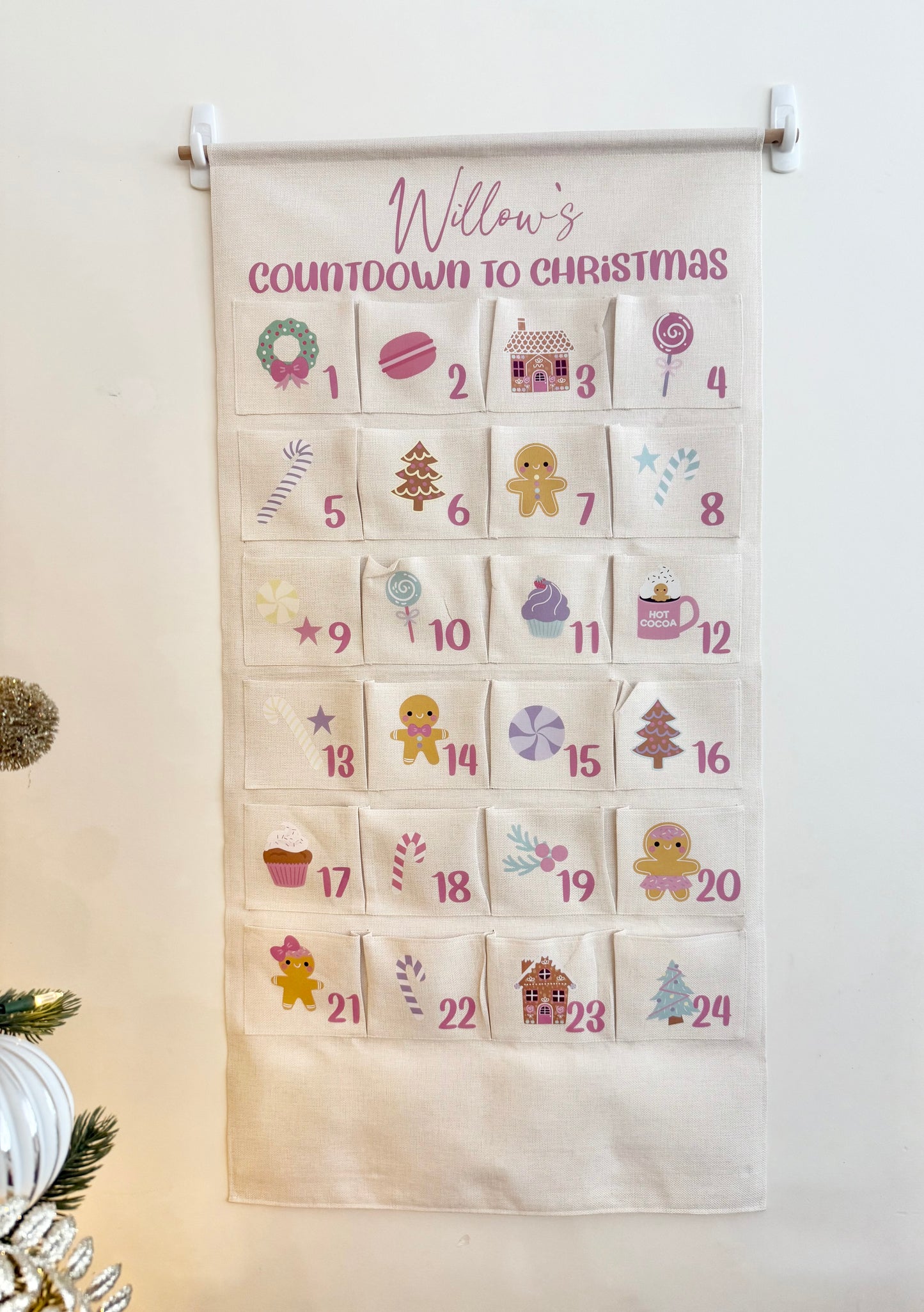 Personalised Large Christmas Advent Calendar - Pink Pastels