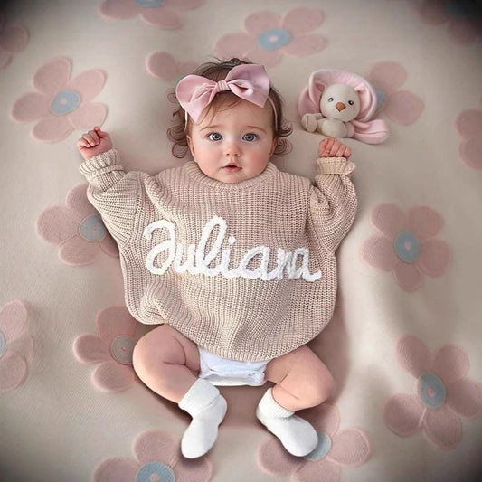 Personalised Embroided Cotton Baby Sweater - Cream