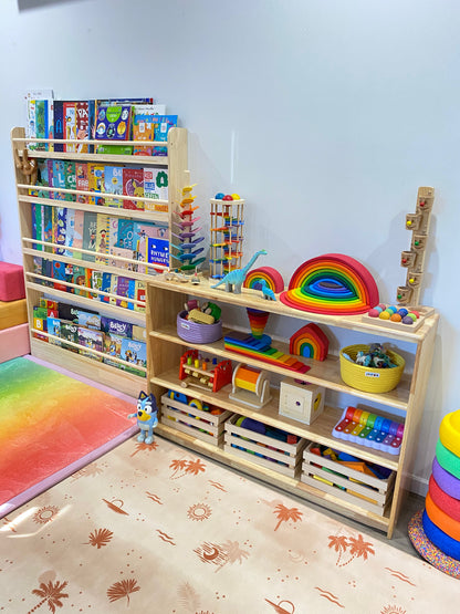 4 Tier Open-ended Toy Shelf -- Varnished Solid HardWood