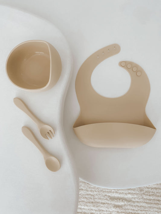 4 Piece set - Bib, Suction Bowl, Spoon and Fork