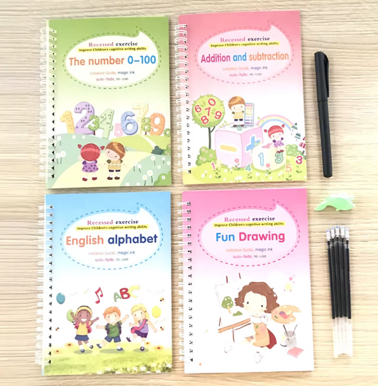 Tracing Book for Children - Enhanced Repeated Practice with Magic Faded Ink (Set of 4 books)