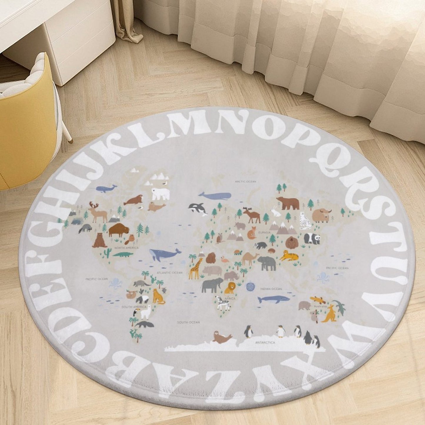 World Animal Alphabet Floor Mat - Taupe