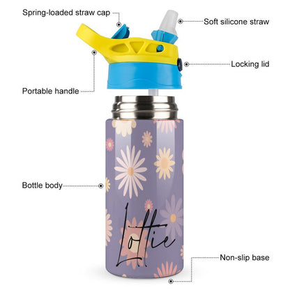 Personalised Kids Water Bottle - Purple Flower