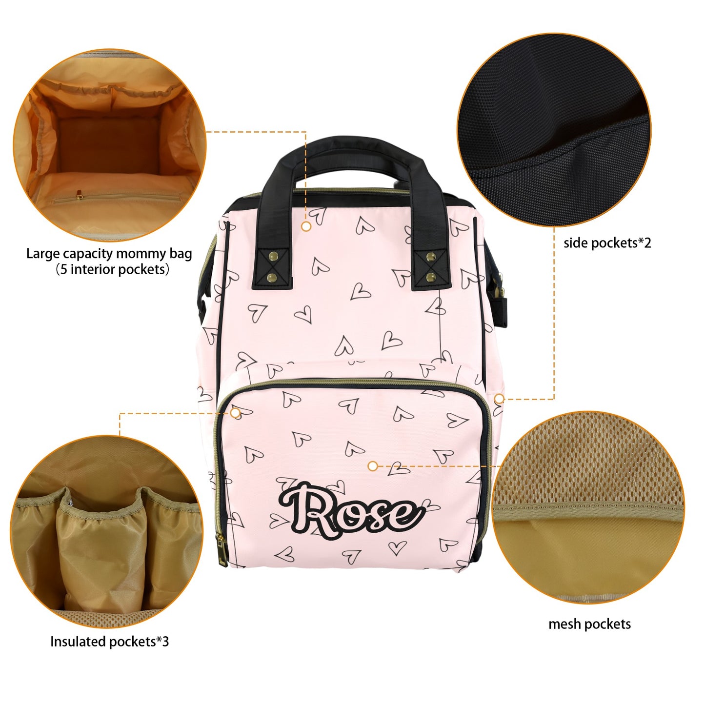 Personalised Diaper Bag - Pink Heart