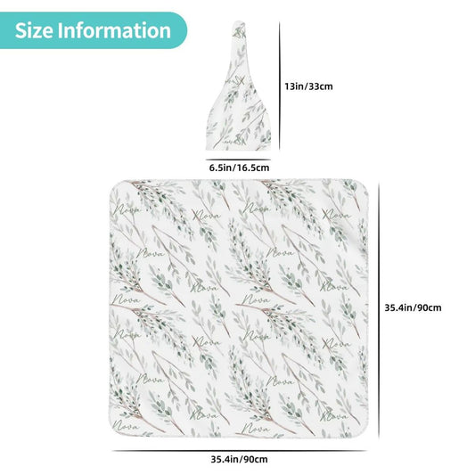 Personalised Baby Swaddle & Beanie Set - Botanical