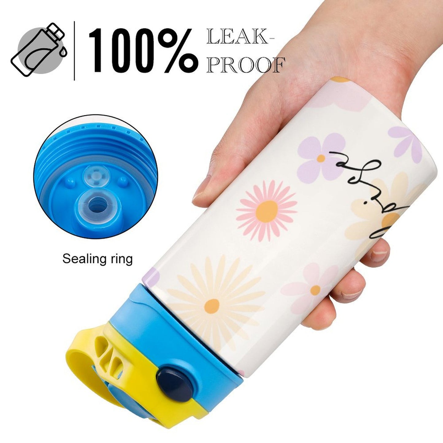 Personalised Kids Water Bottle - Pink Flower