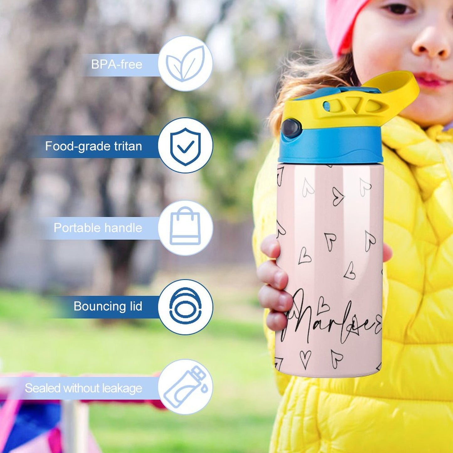 Personalised Kids Water Bottle - Heart