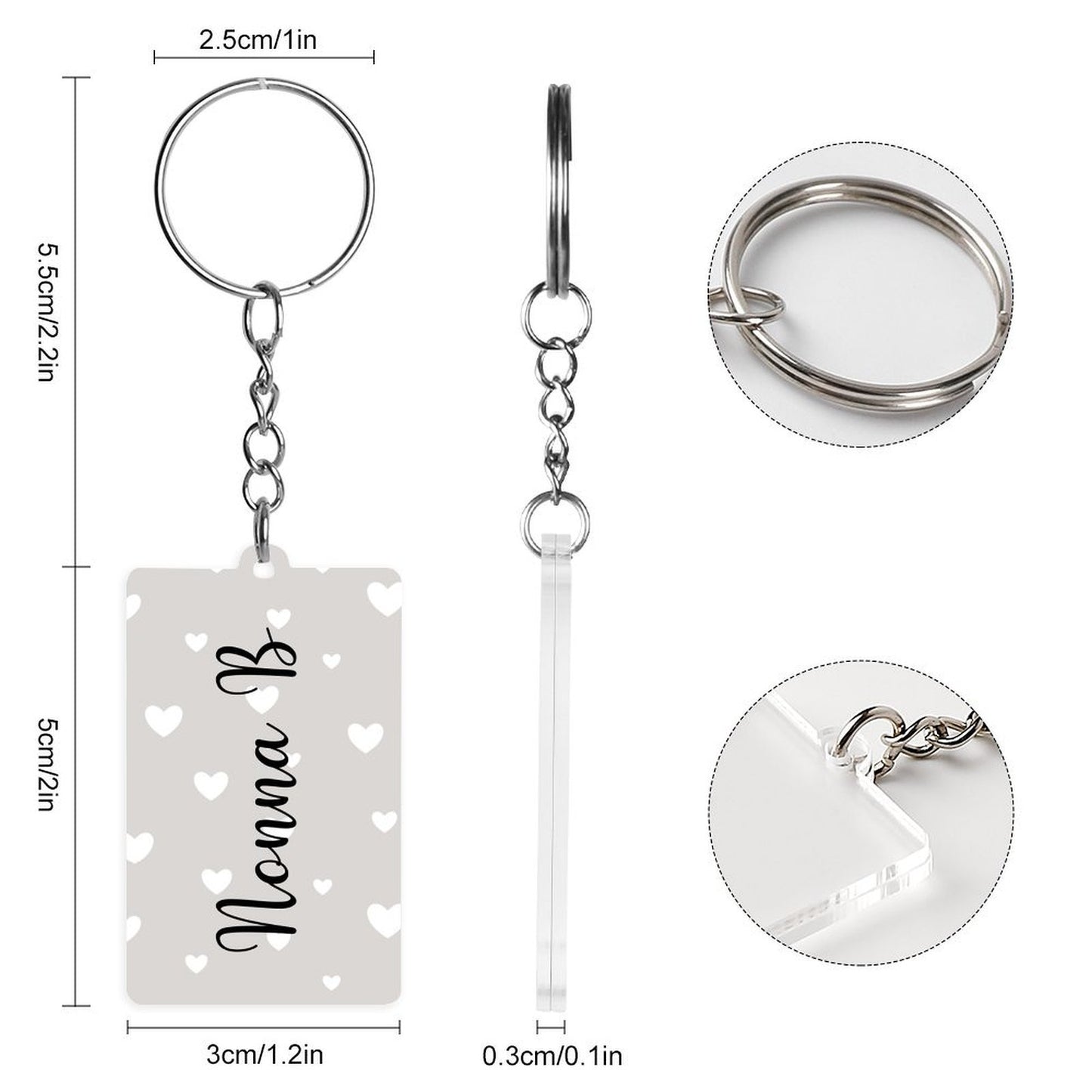 Personalised Keychain - Grey Heart