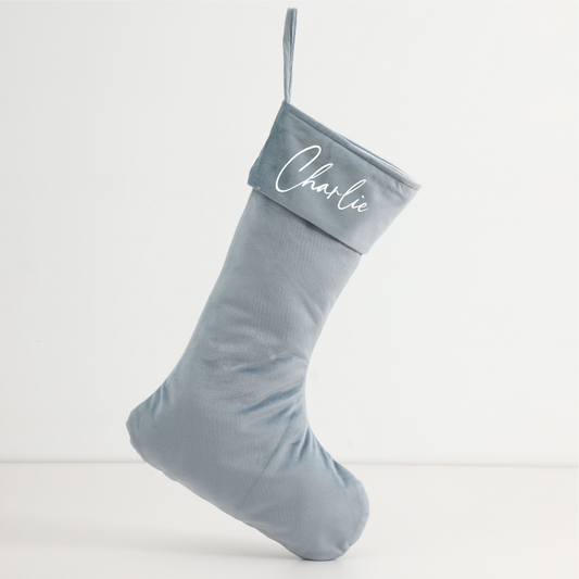 Personalised Velvet Stockings - Light Blue (45cm)