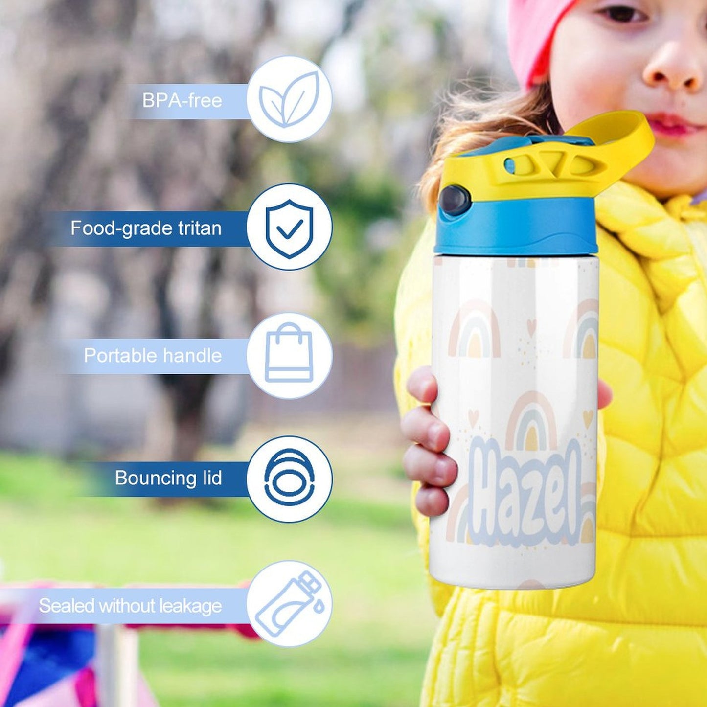 Personalised Kids Water Bottle - Rainbow