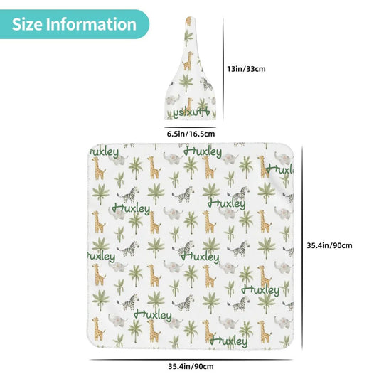 Personalised Baby Swaddle & Beanie Set - Safari