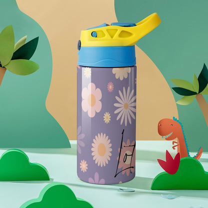 Personalised Kids Water Bottle - Purple Flower