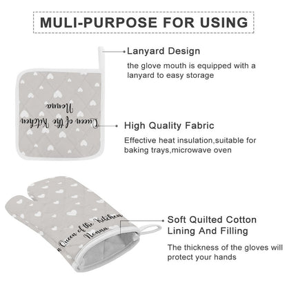 Oven Mitt & Pot Holder Set - Grey Heart