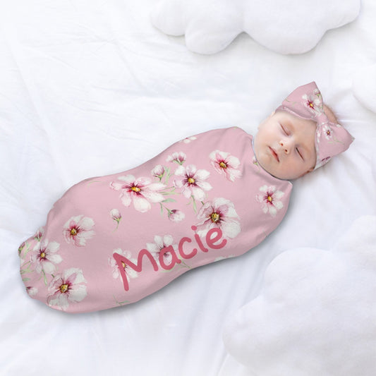 Personalised Baby Swaddle & Headband Set - Camellia